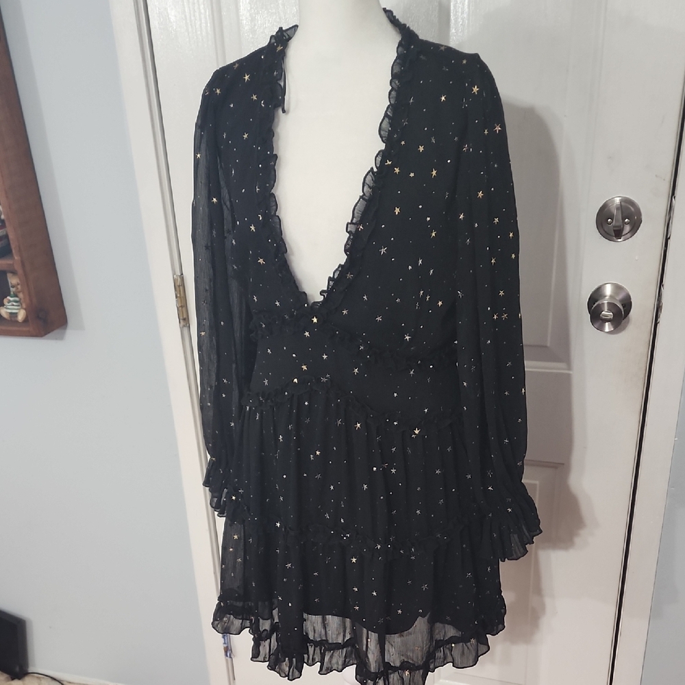 Entro Black Starry Ruffle Dress